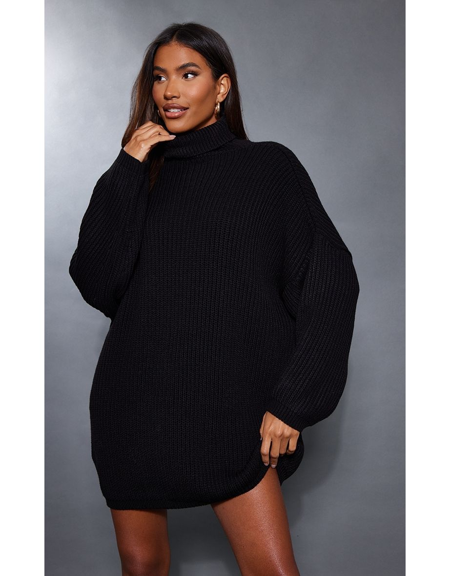 Shop Black Roll Neck Knit Jumper Dress Online in Oman VogaCloset