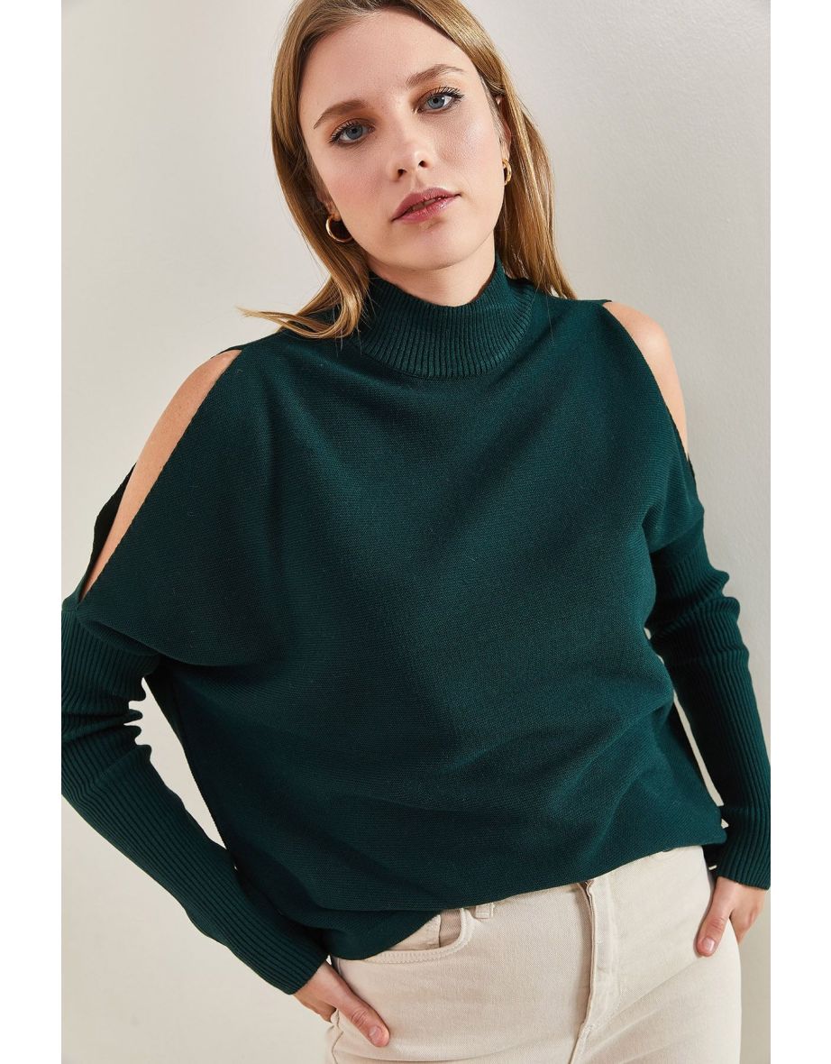 Women's Half Turtleneck Decollete Knitwear Sweater - 6