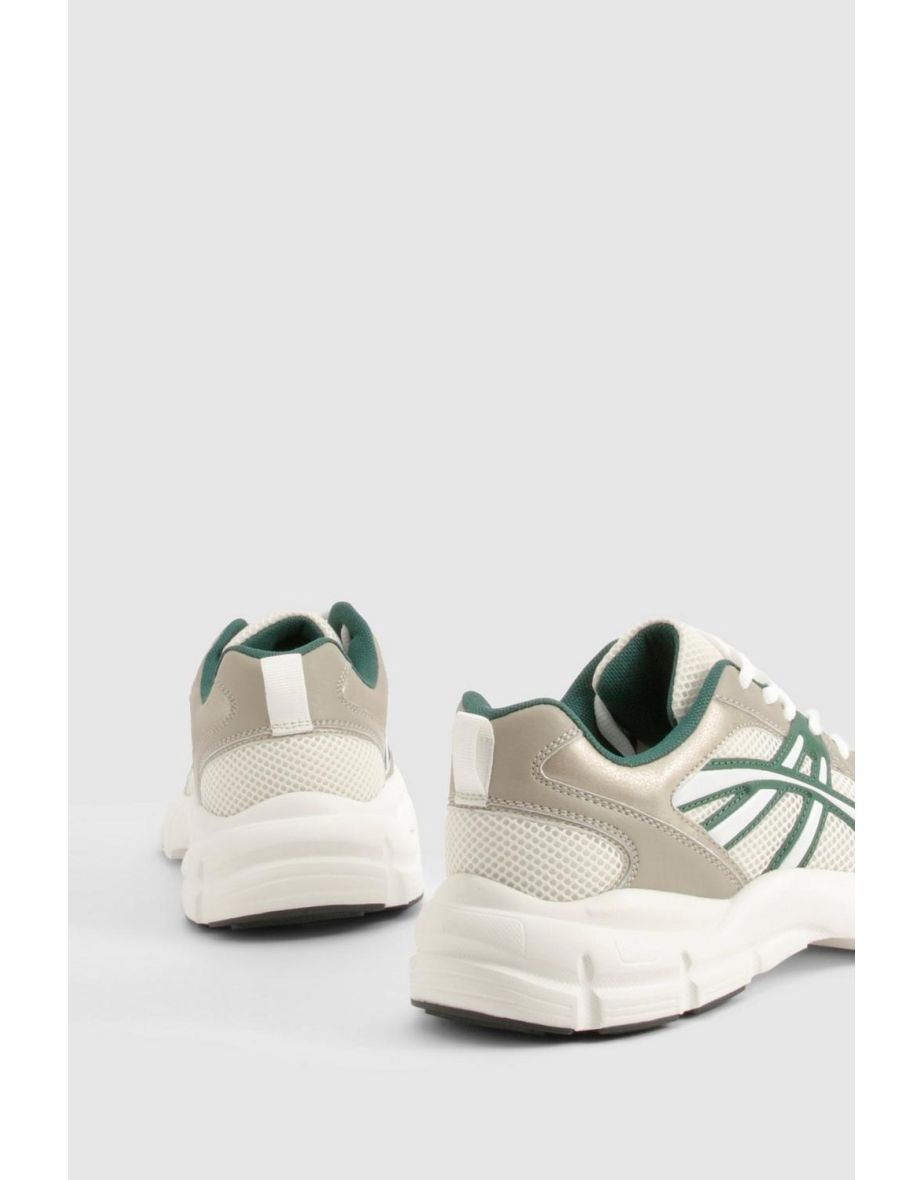 Sports Panelled Chunky Trainers - green - 3