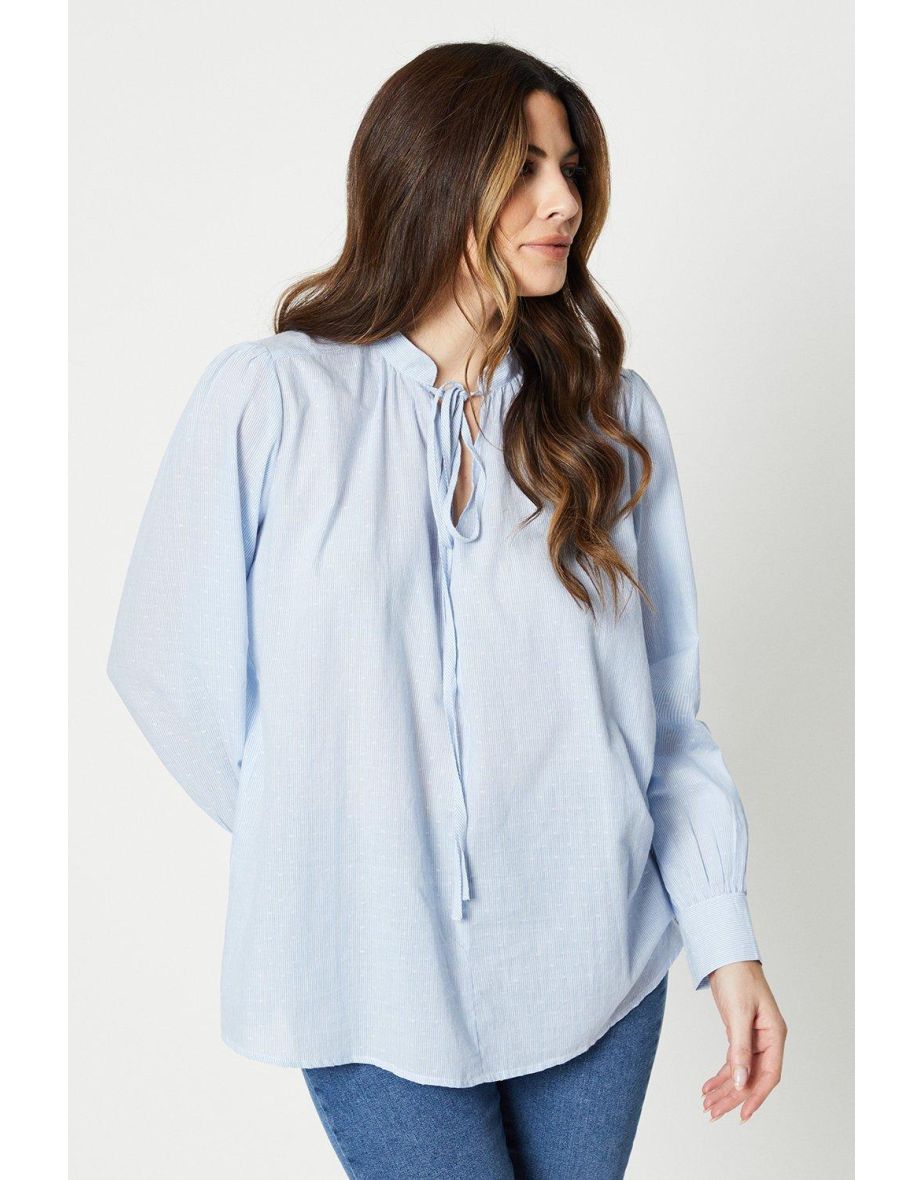 Tie Neck Grandad Collar Shirt