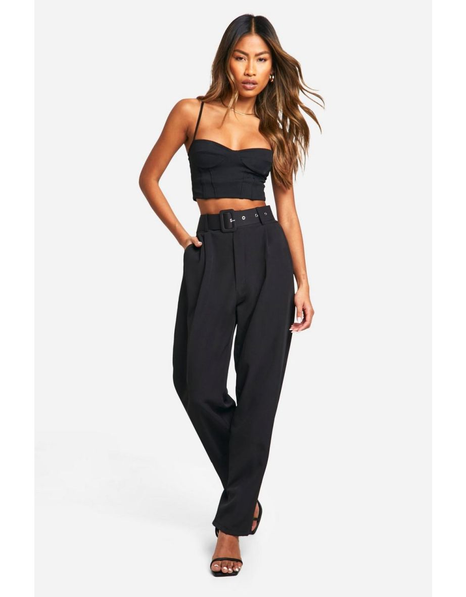 Self Fabric Belted Ankle Grazer Trouser - black