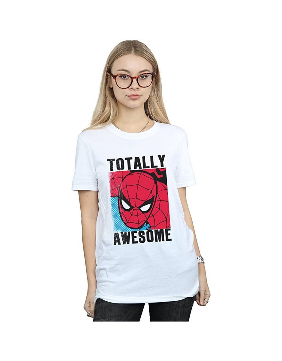 Spider-Man Womens/Ladies Totally Awesome Cotton Boyfriend T-Shirt - White - 1