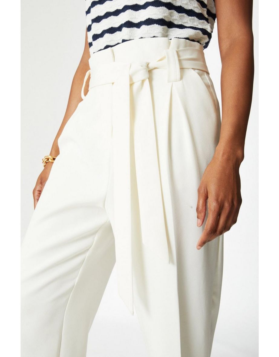 Belted Paper Bag Tailored Trouser - ivory - 3