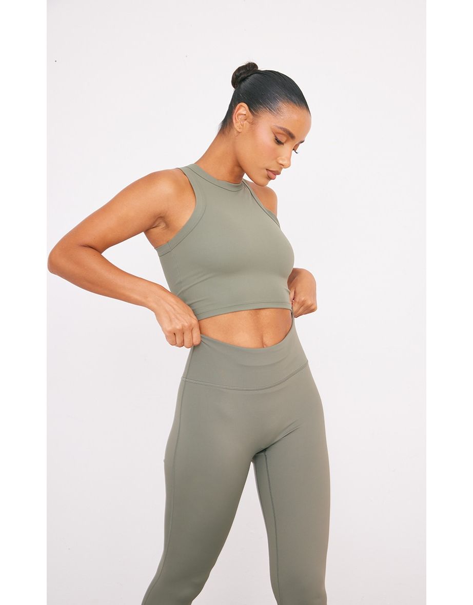 Olive Sculpt Cropped Gym Racer Top