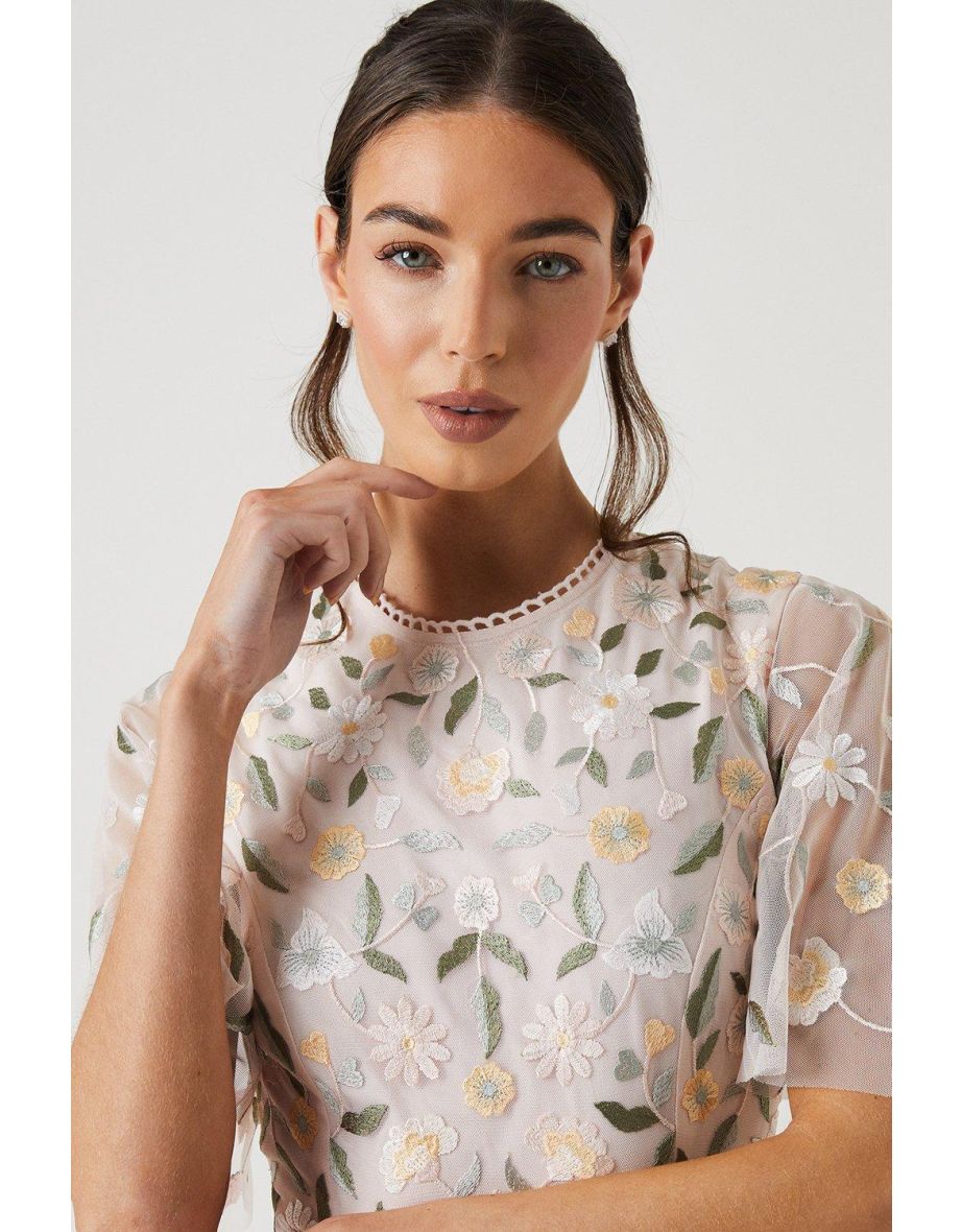 Wildflower Embroidered Top Mesh Skirt Bridesmaids Dress - 3