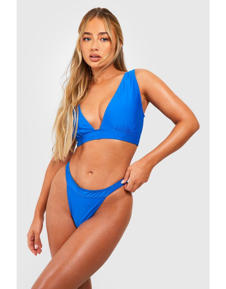 Essentials Plunge Tie Back Bikini Top - electric blue