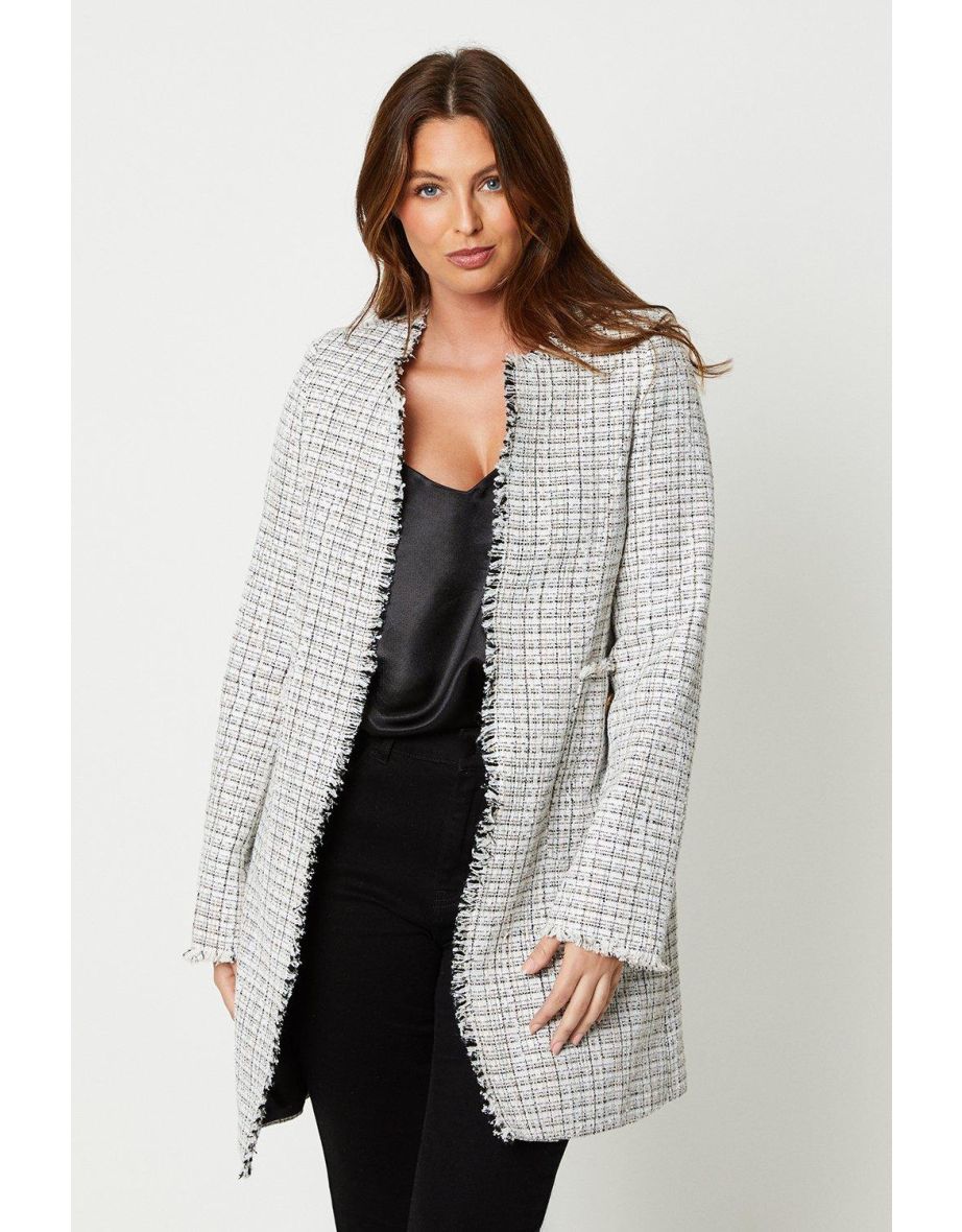 Shop Boucle Tweed Longline Edge To Edge Blazer Online in Bahrain VogaCloset