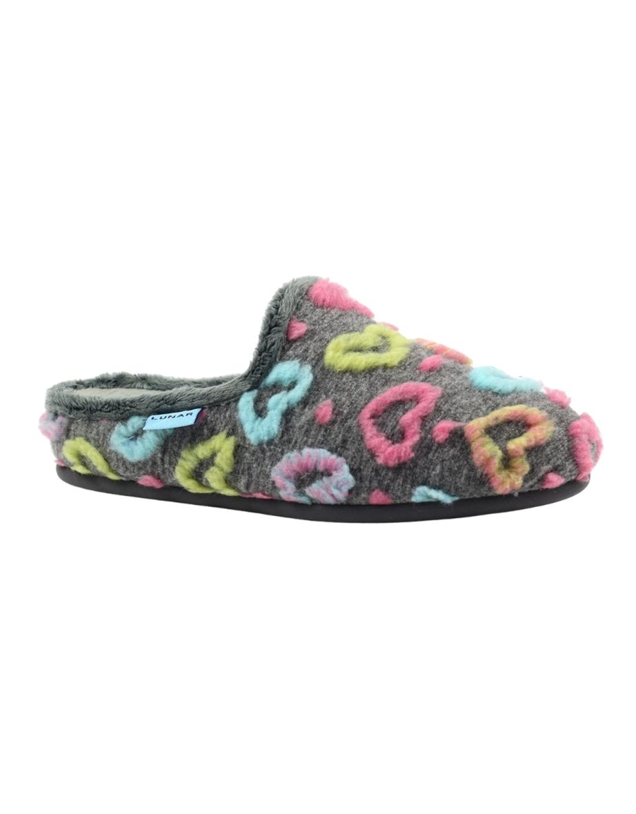Lunar Womens/Ladies Valentine Mule Slippers - Grey