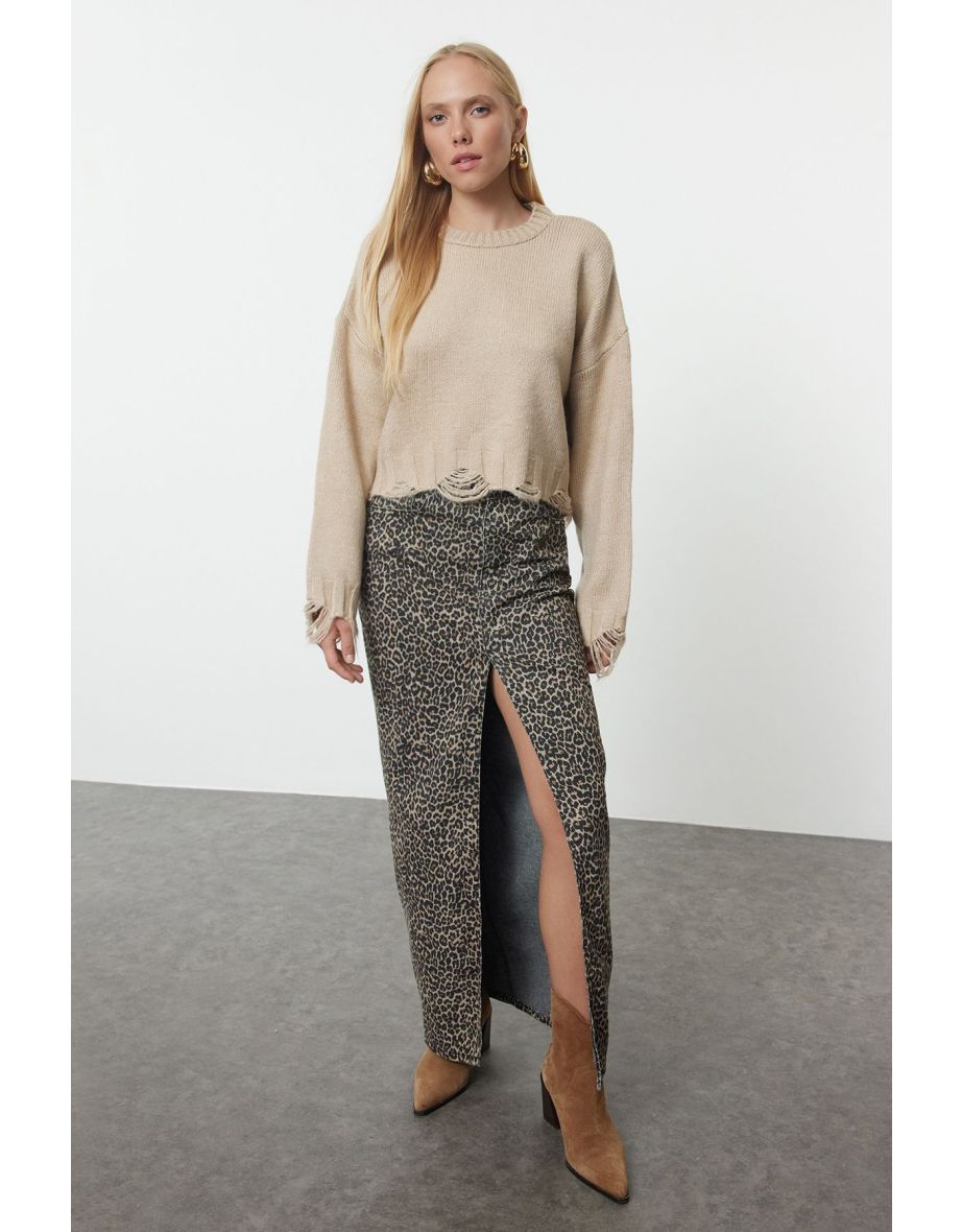Stone Crop Super Wide Pattern Soft Texture Knit Sweater