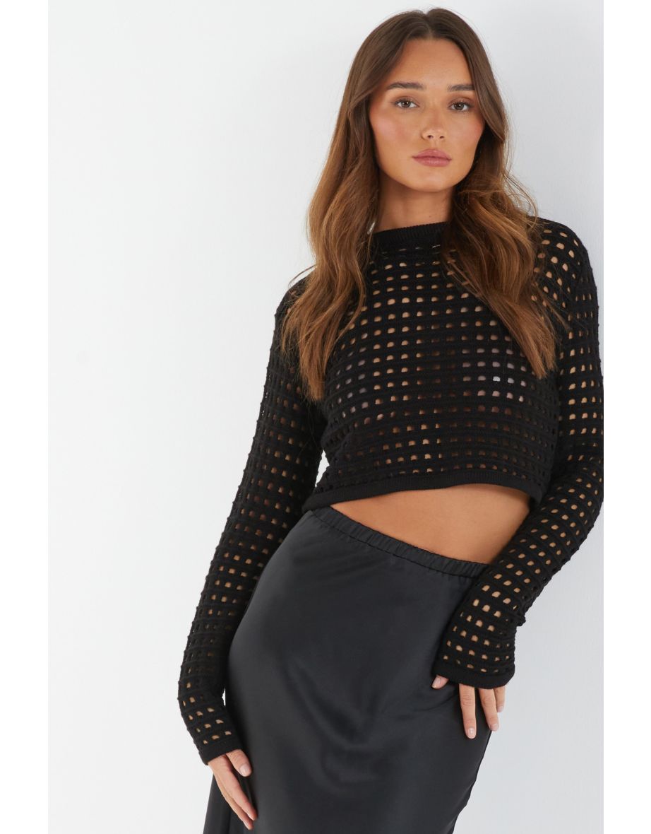 QUIZ Black Lace Crop Top