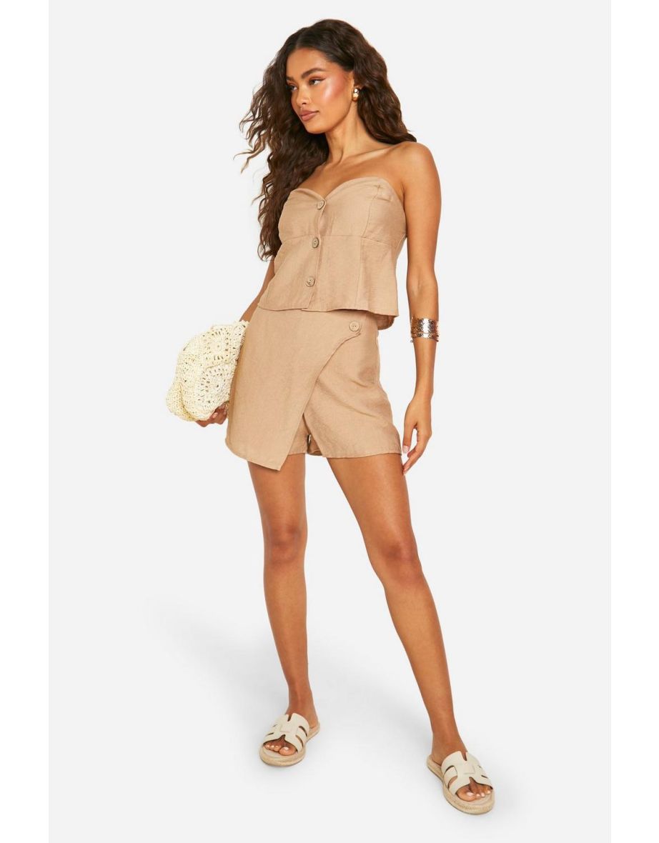 Linen Look Wrap Front Skort - mocha