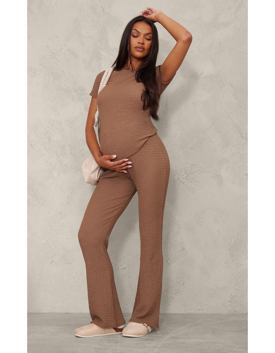 Maternity Taupe Elasticated Textured Bootcut Trousers