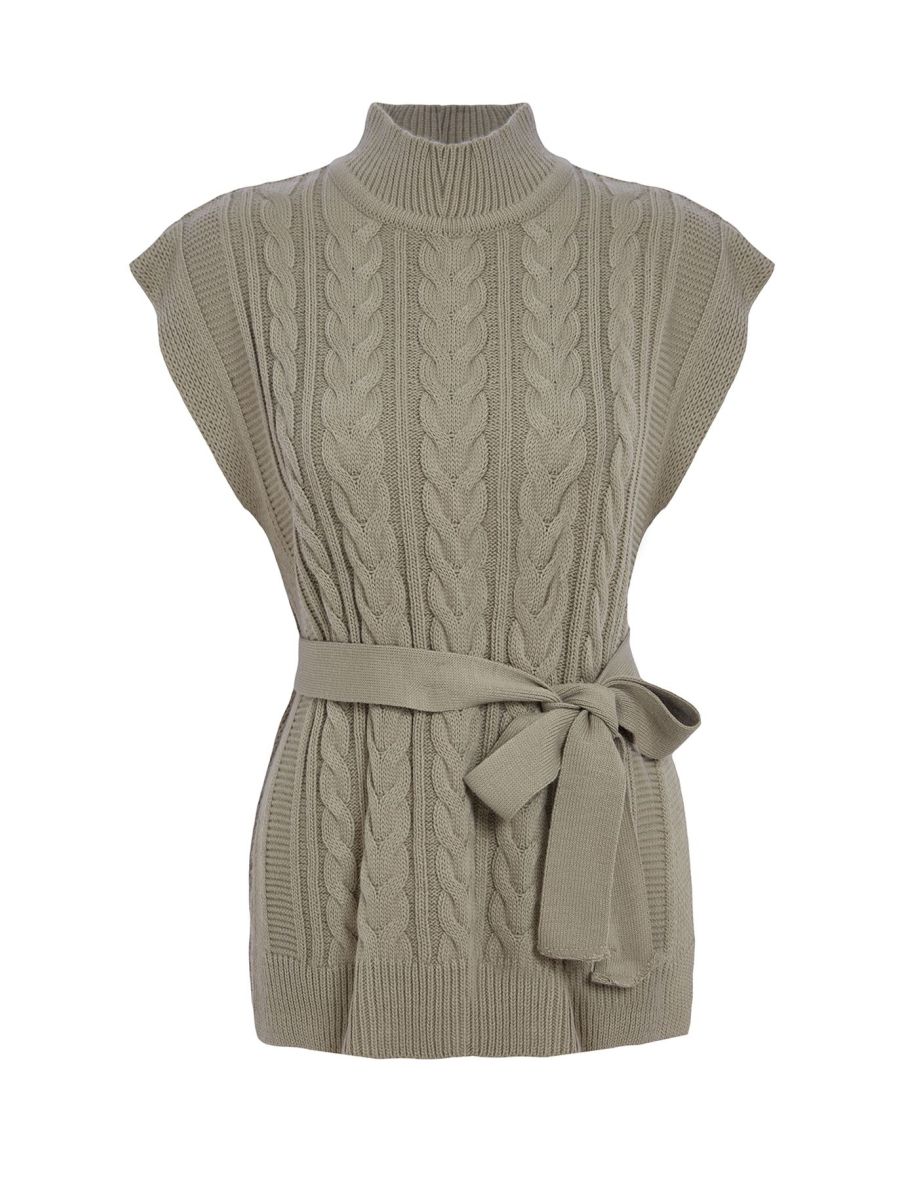 Green Wide Fit Wool Belted Knitwear Sweater - 6