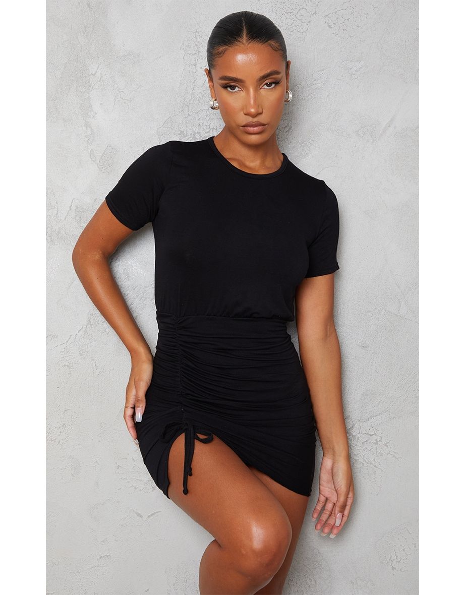 Black ruched t hotsell shirt dress