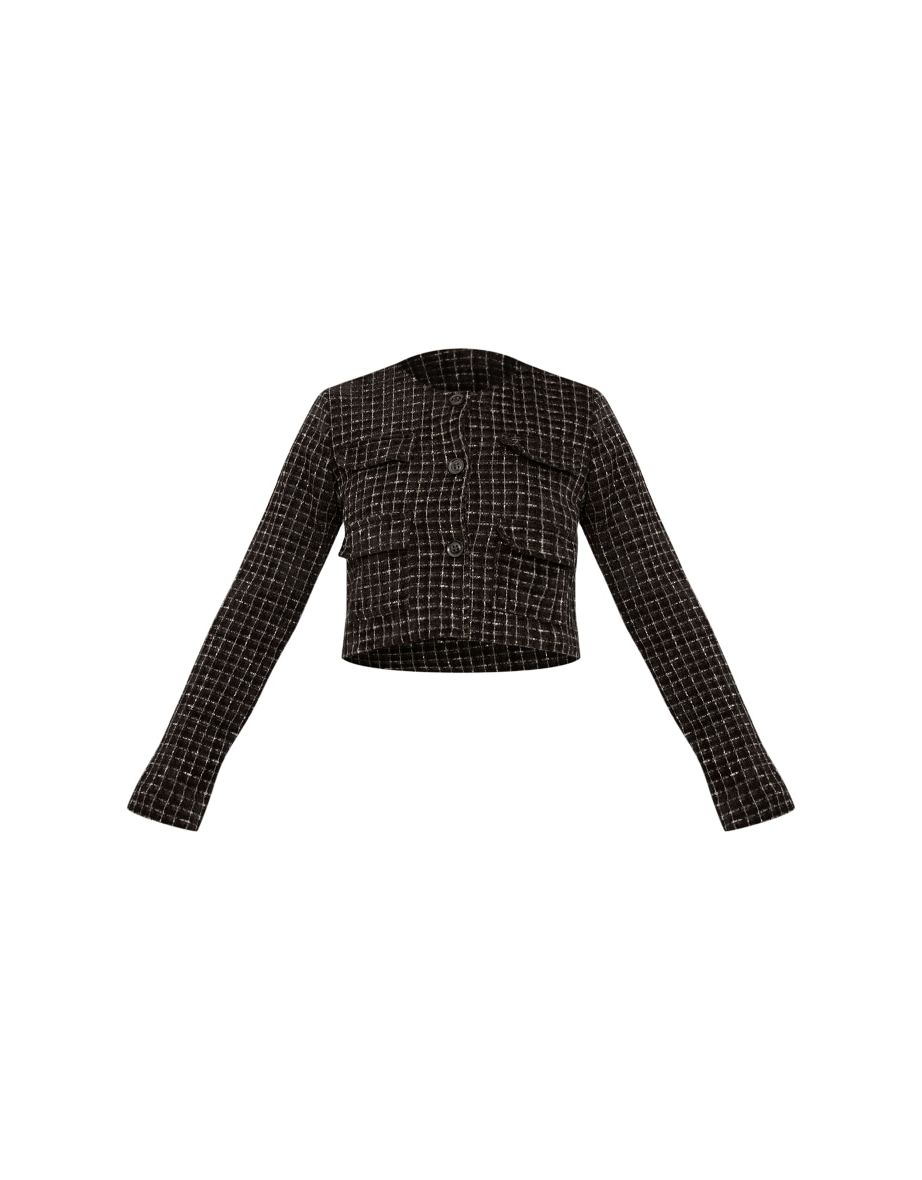 Black Tweed Pocket Detail Crop Blazer - 4