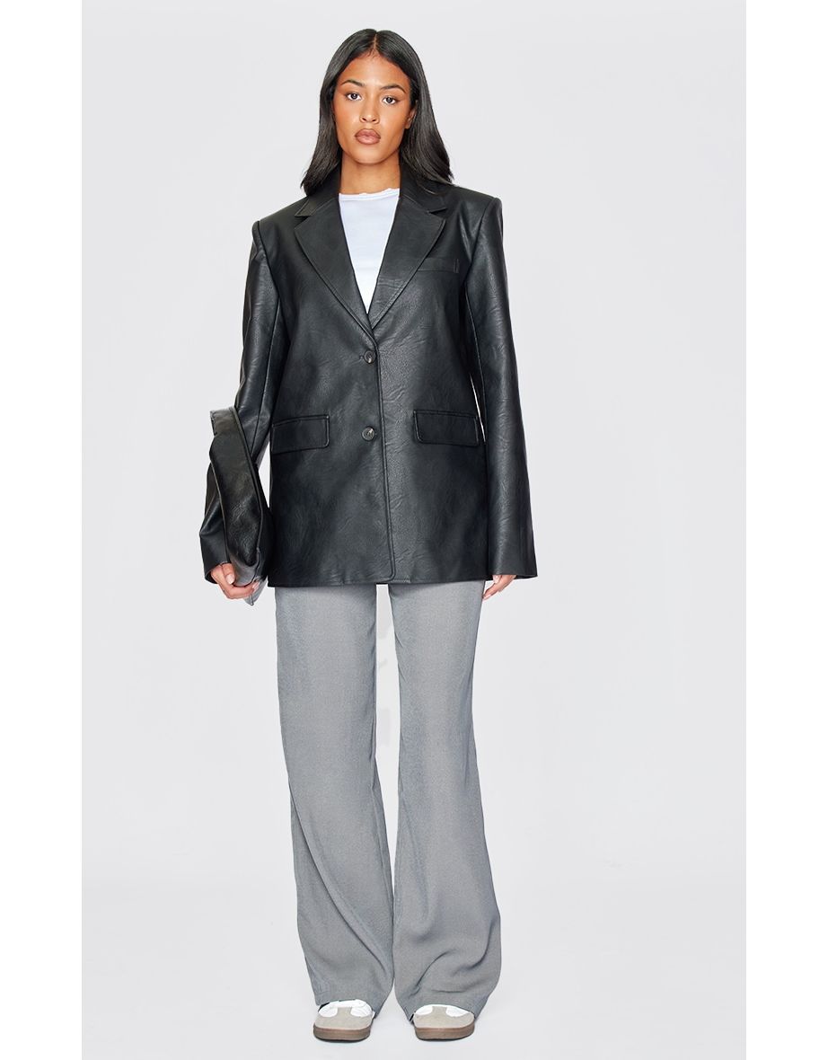 Tall Washed Black Textured Faux Leather Blazer