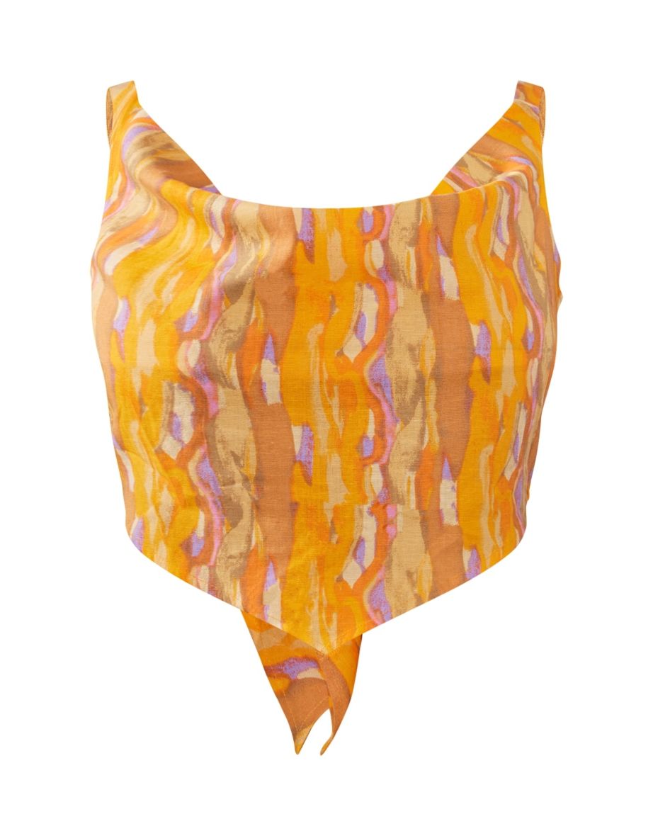 Plus Orange Swirl Cowl Tie Back Top - 4