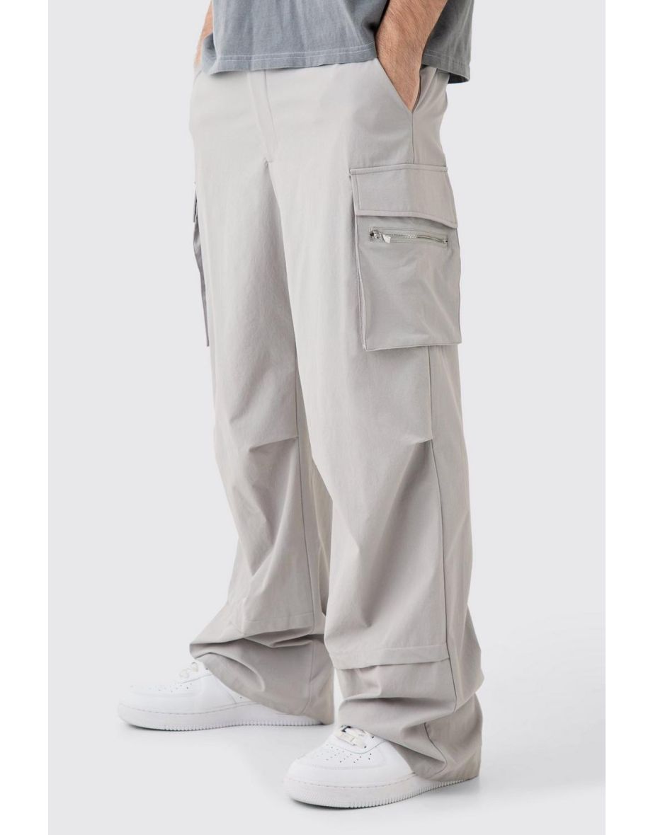Technical Stretch Cargo Parachute Pants - grey