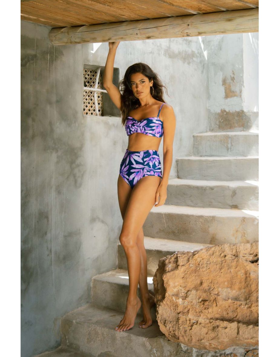 HALO Cala Jondal Bikini Bottoms In Watercolour Purple Leaf