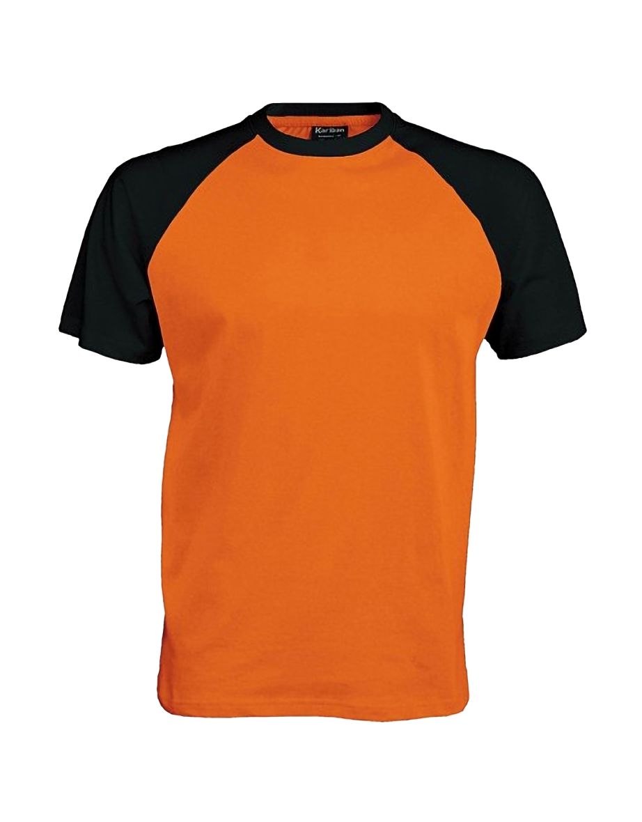 Kariban Mens Short Sleeve Baseball T-Shirt - Orange/Black