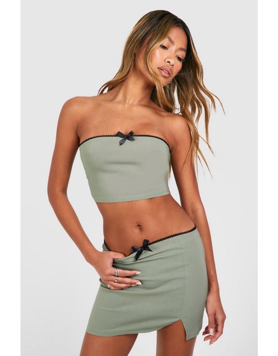 Bengaline Bow Detail Bandeau Top - khaki - 3