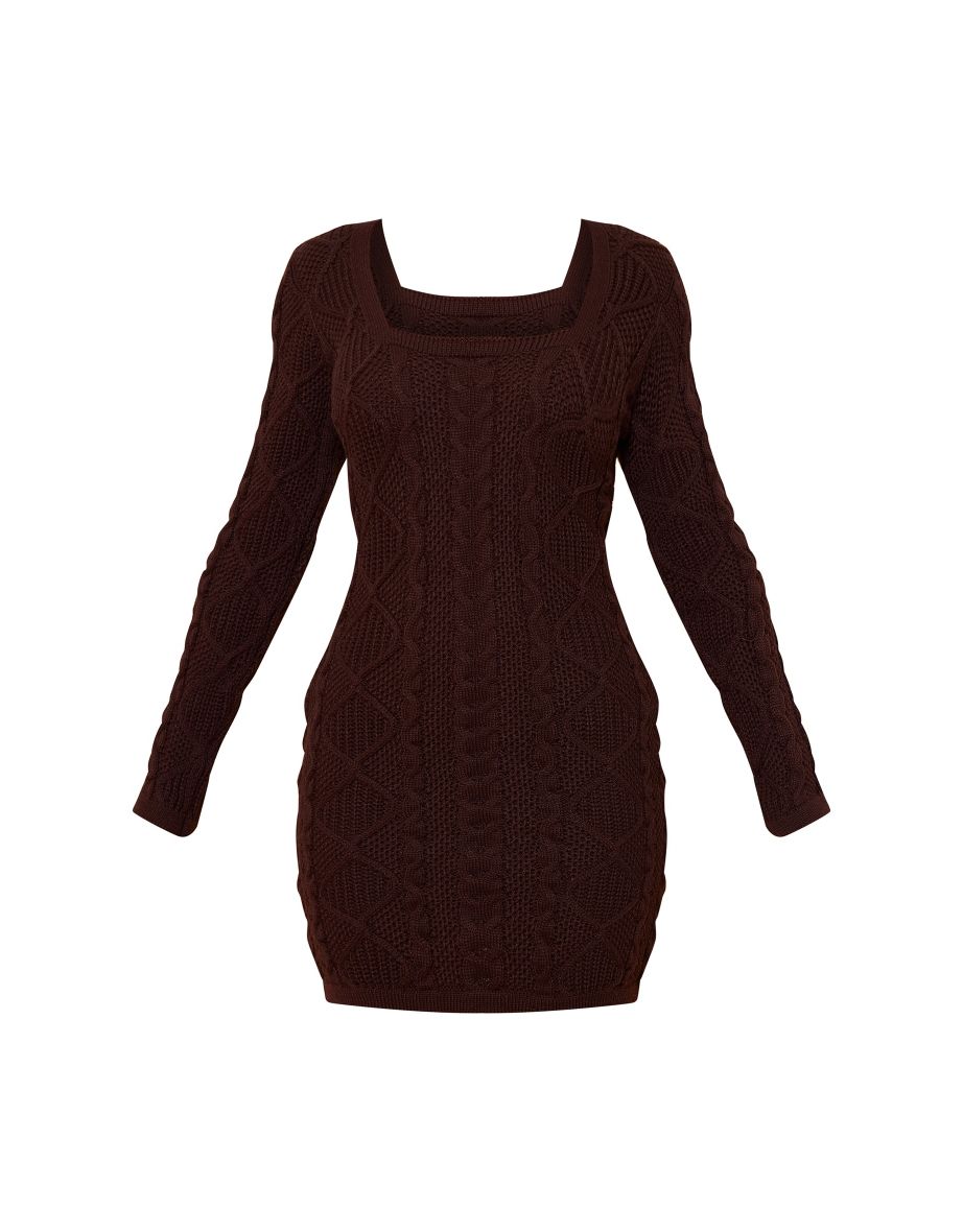 Petite Chocolate Cable Knit Jumper Dress - 4
