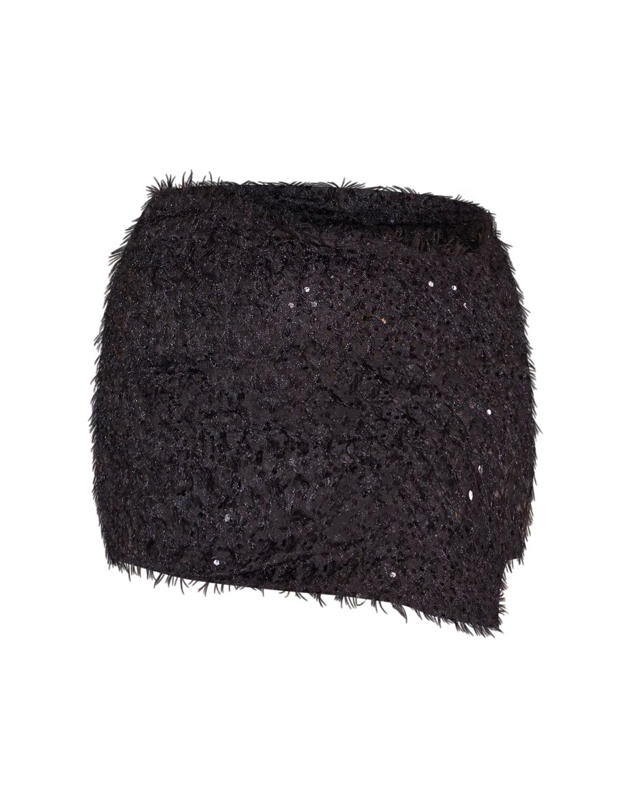 Plus Black Sequin Feather Asymmetric Mini Skirt - 5