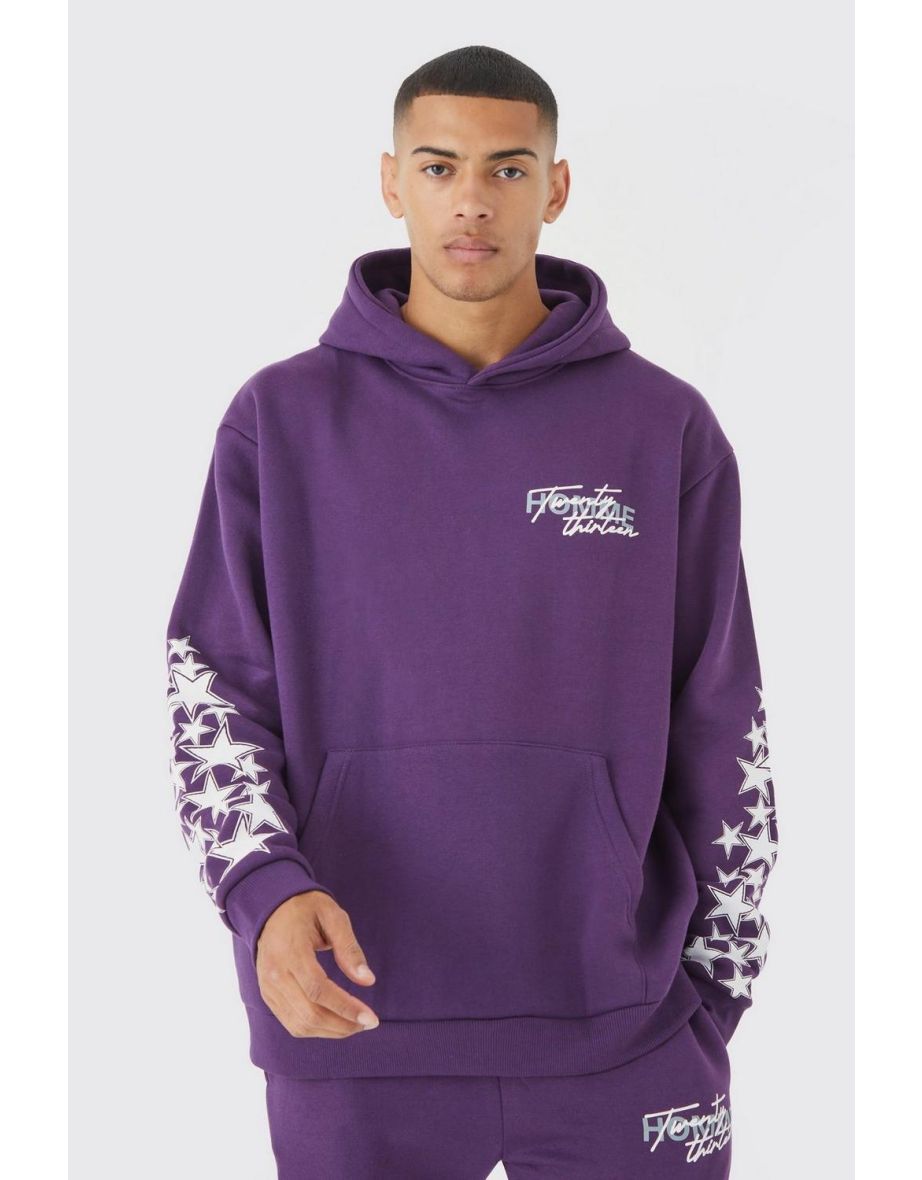 Oversized Star Graffiti Print Hoodie - purple