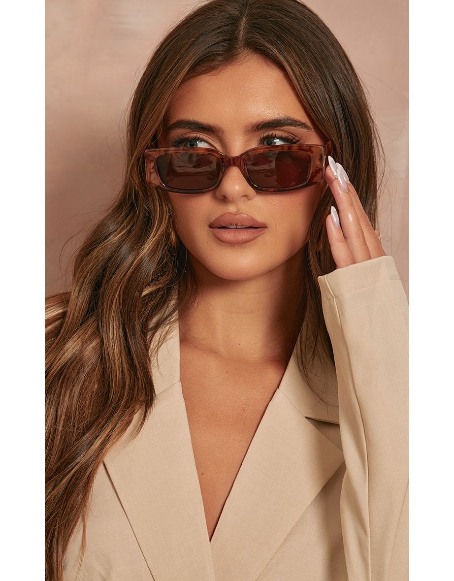 Orange Tort Brown Lens Slim Rectangle Sunglasses