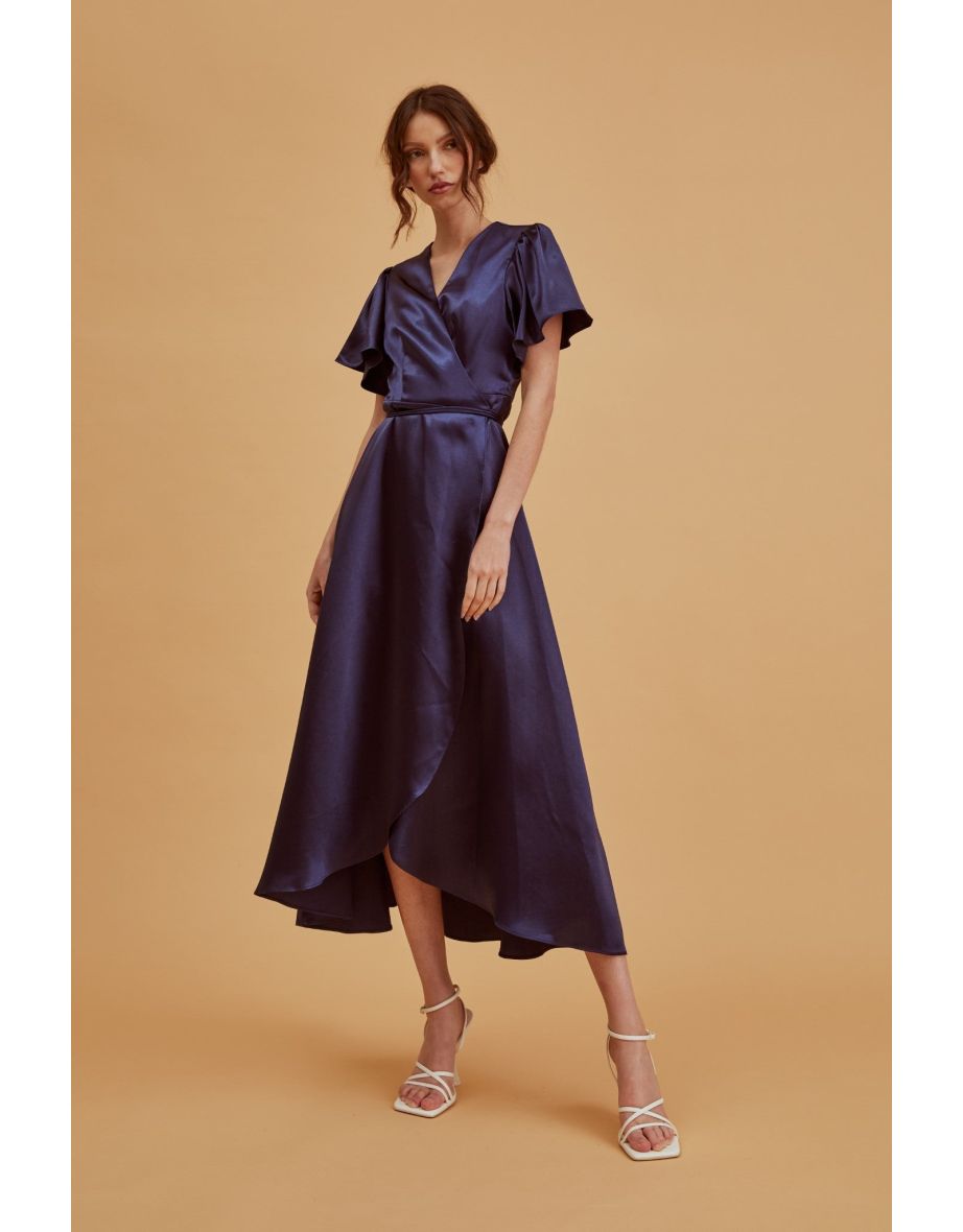 Serena Navy Bridesmaid Wrap Midi-Dress