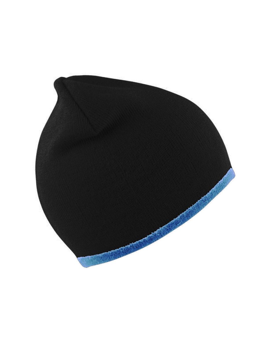Result Unisex Reversible Fashion Fit Winter Beanie Hat - Black/Sky