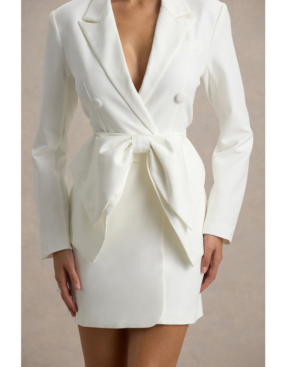 Prized | White Tailored Blazer Dress With Bow - 5
