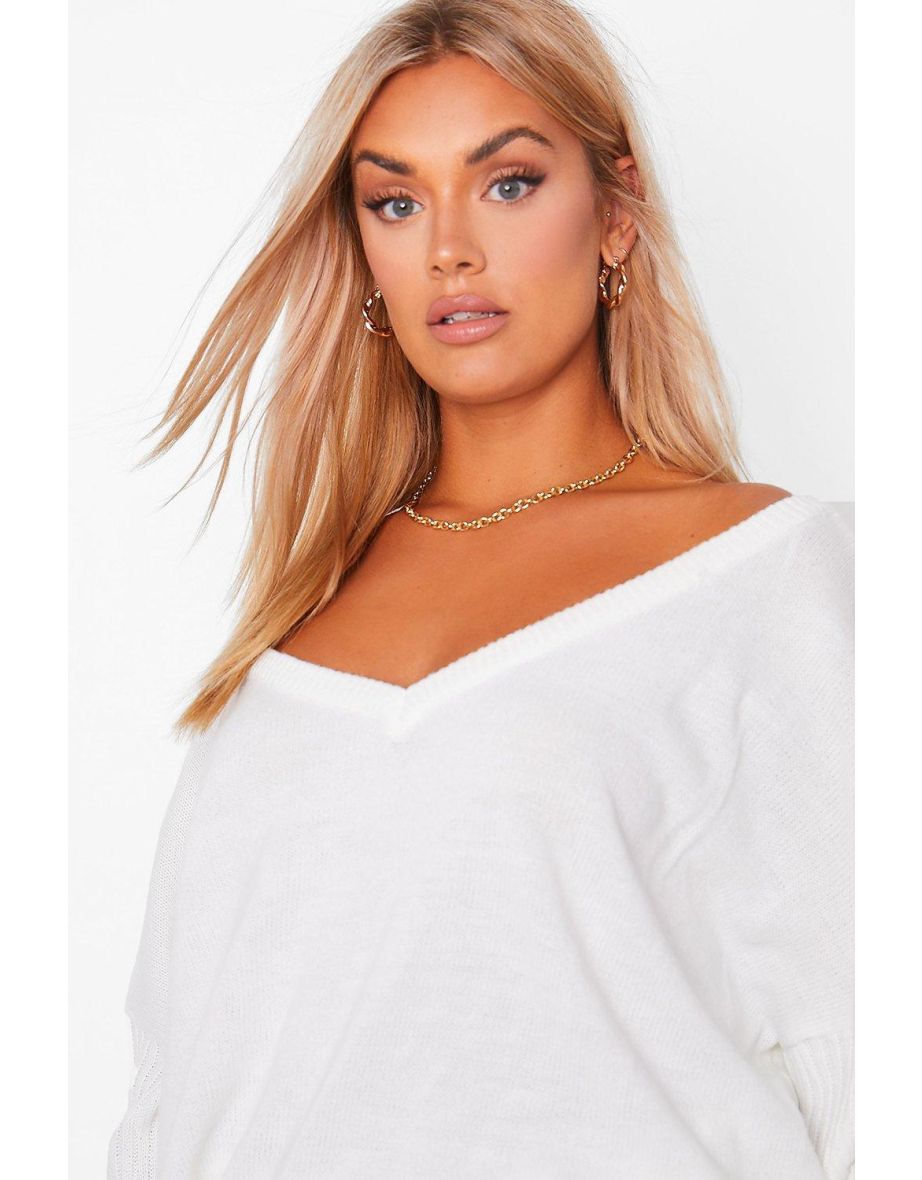 Plus Jumper V Neck Detail Front And Back - ivory - 3