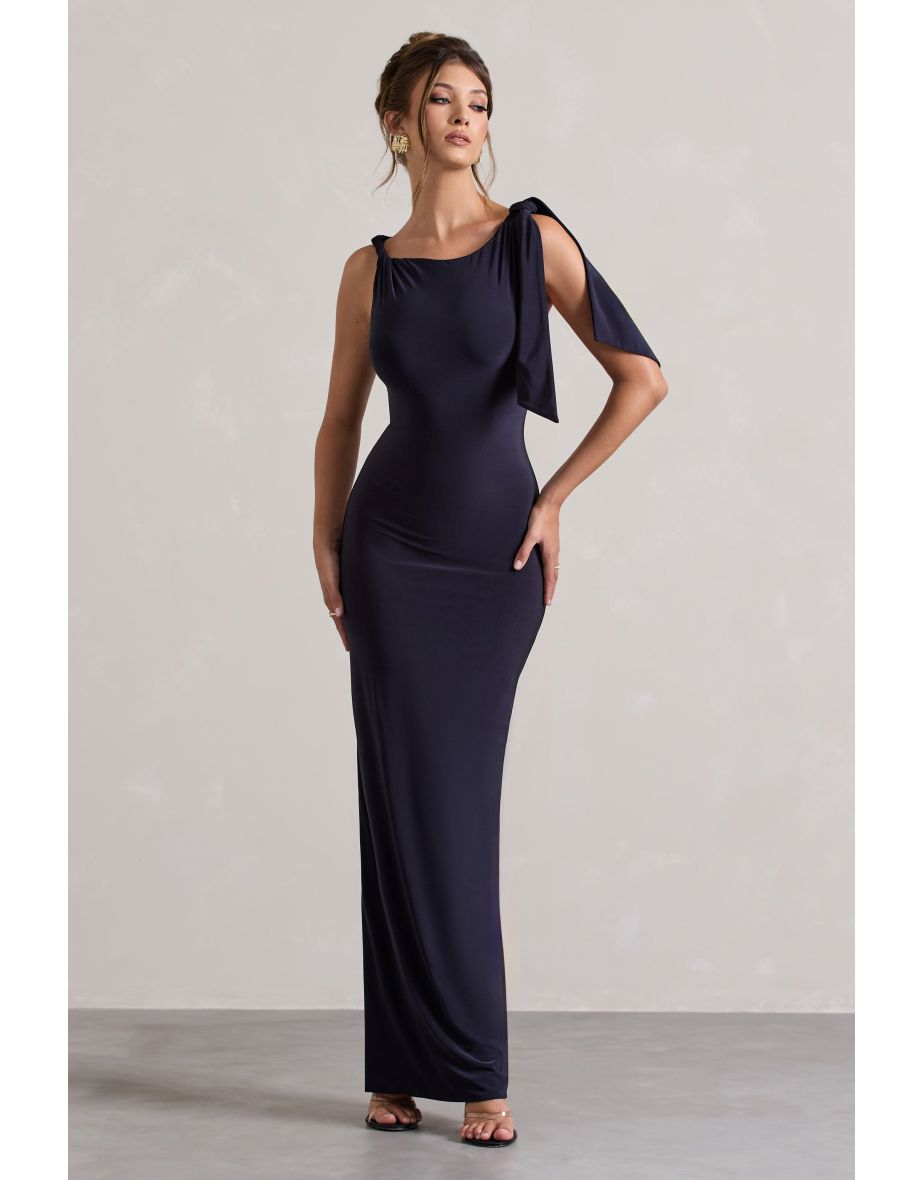 Kacey | Navy Twisted Knot Maxi Dress - 4