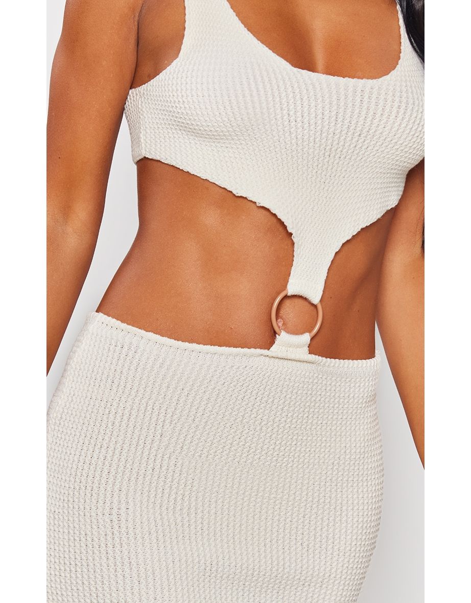 Cream O Ring Trim Crochet Dress - 3