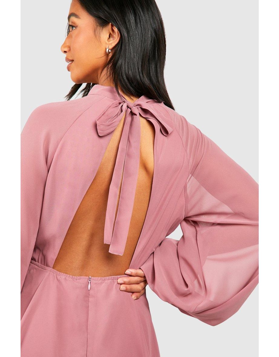 Petite High Neck Volume Sleeve Skater Dress - rose - 3