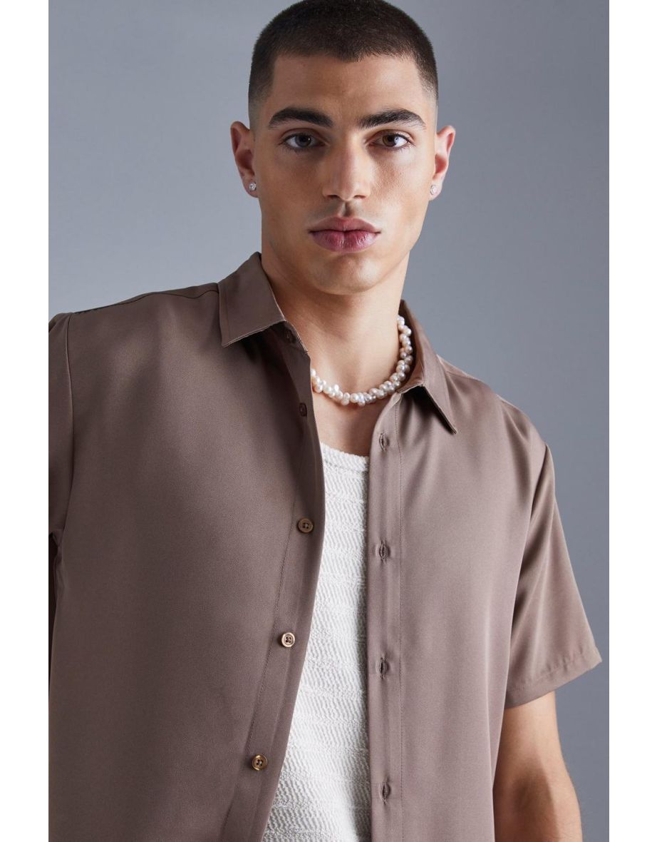 Short Sleeve Soft Twill Smart Shirt - taupe - 2