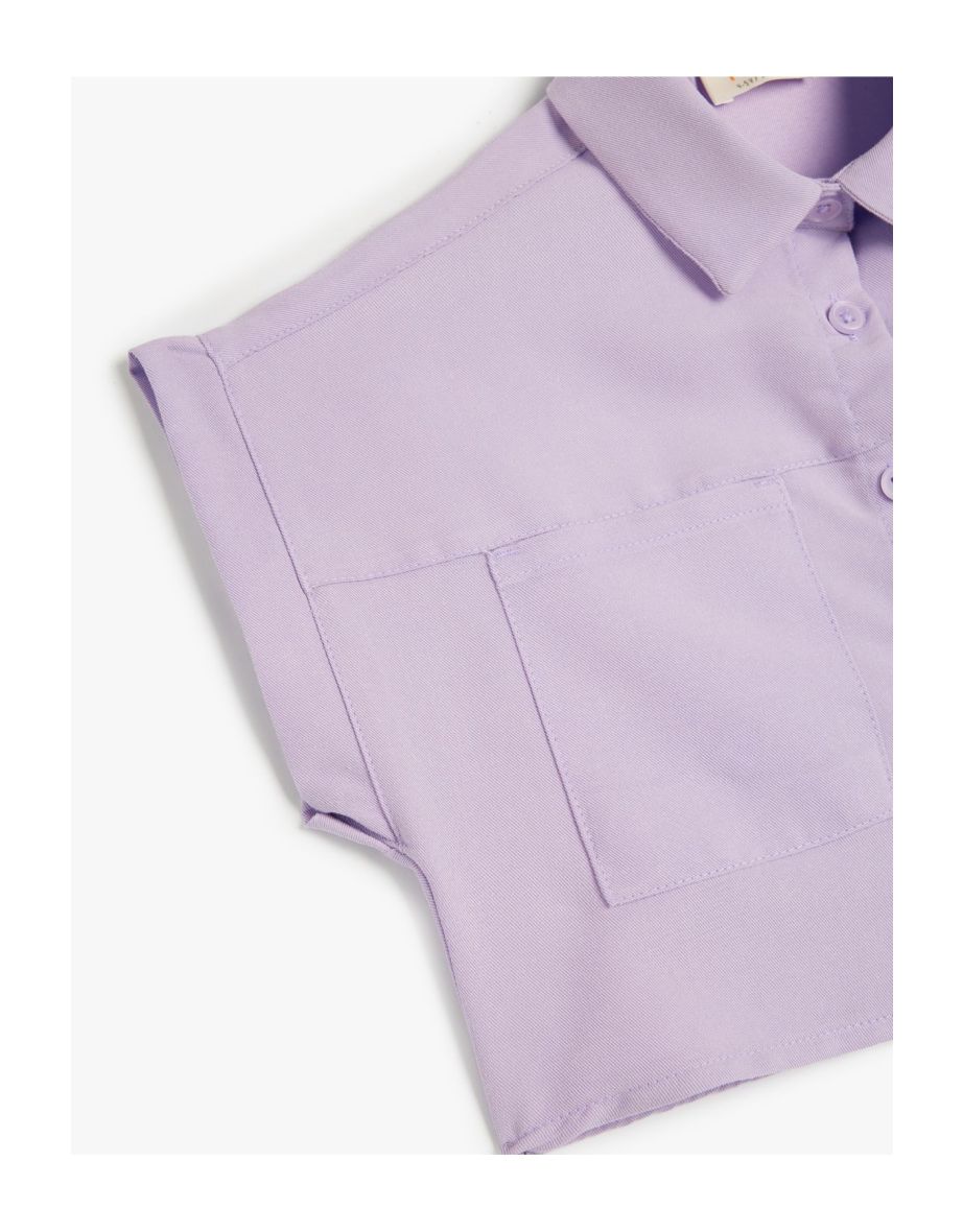 Crop Shirt Short Sleeve Pocket Detailed Modal Fabric - 2