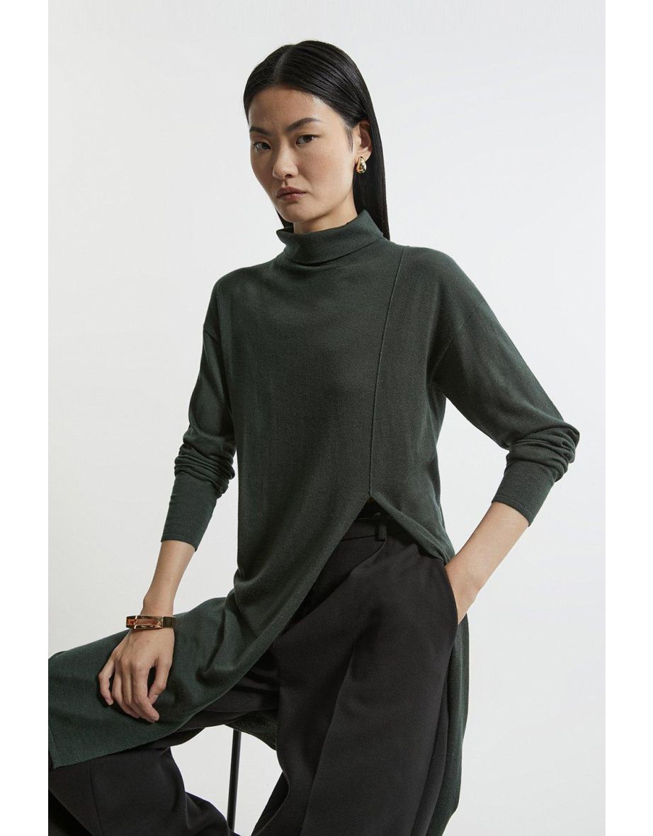 Tall Cashmere Blend Deep Slip Longline Knit Top