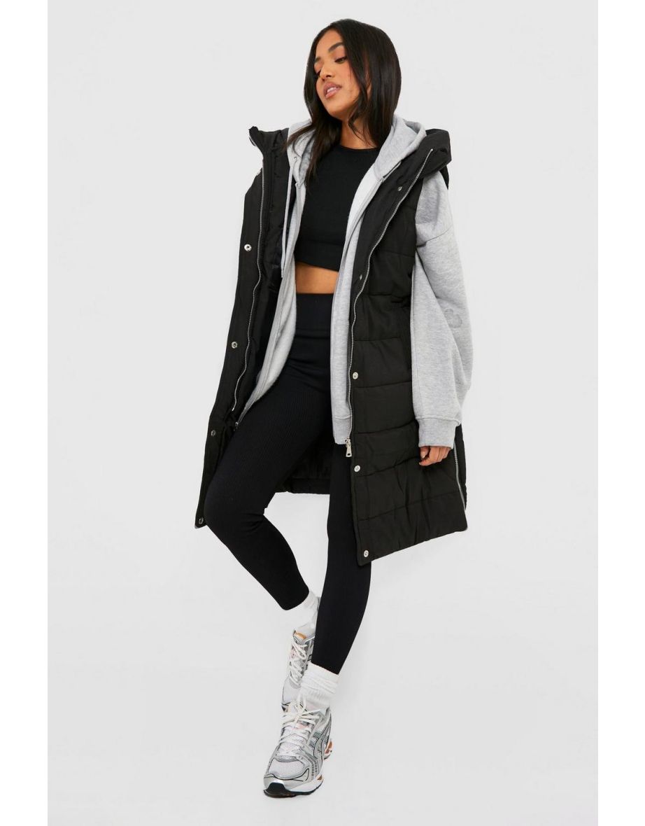 Petite Hooded Longline Gilet - black
