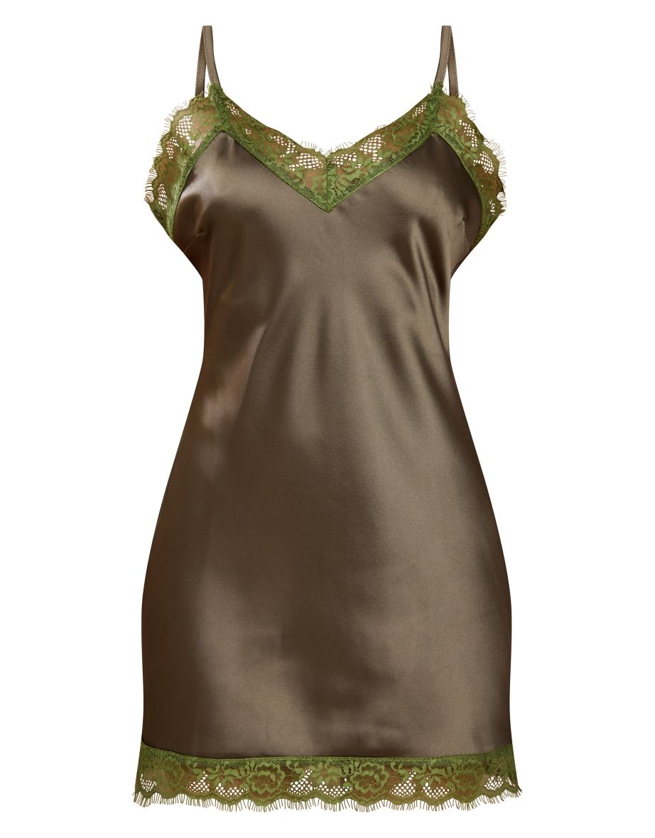 Petite Olive Lace Satin Slip Dress - 4