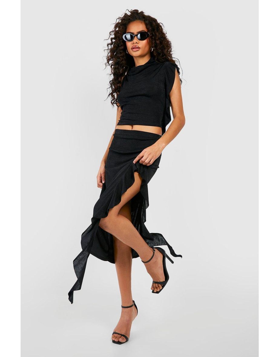 Black Slinky High Waist Midi Skirt