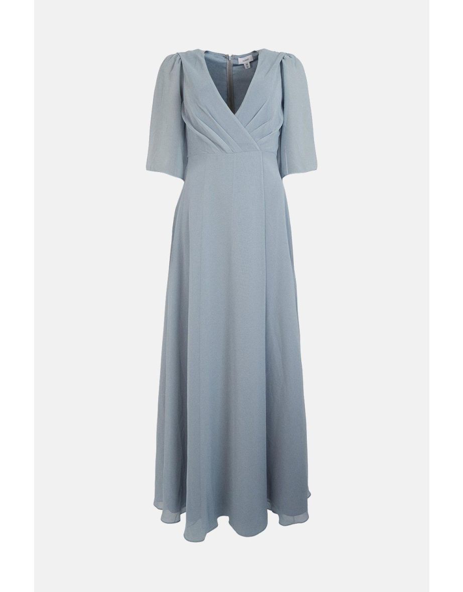 Wrap Front Flute Sleeve Fluid Skirt Maxi Dress - 3