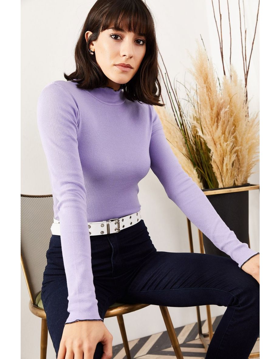 Women's Lilac Collar And Sleeve Detailed Camisole Blouse