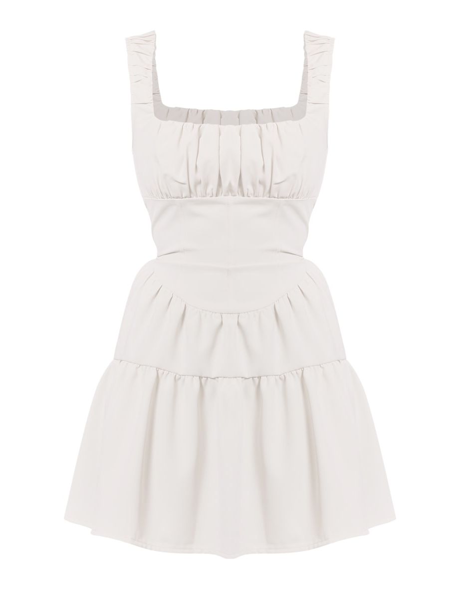 Cream Corset Ruched Tiered Skater Dress - 4