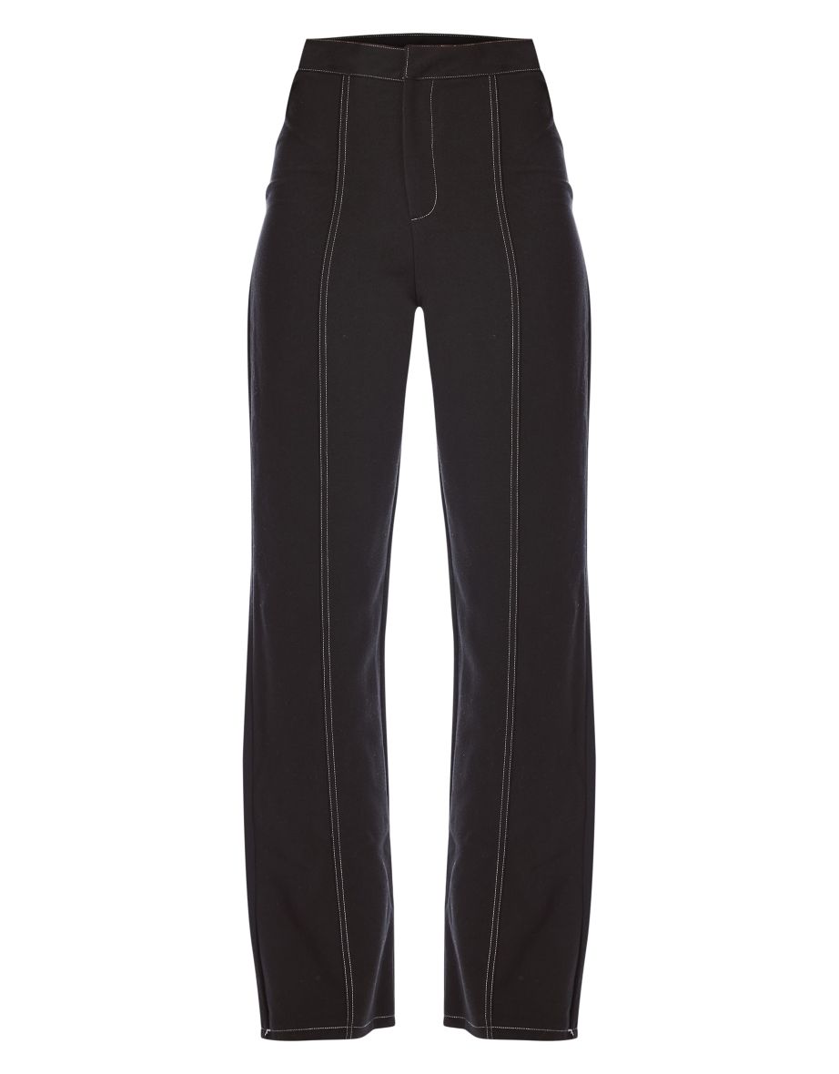 PLT Label Black Contrast Stitch Tailored Trousers - 4