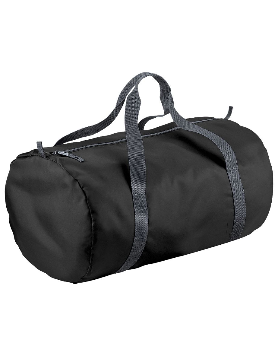 BagBase Packaway Barrel Bag / Duffle Water Resistant Travel Bag (32 Litres) (Pack of 2) - Black