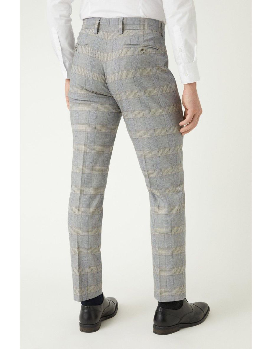Slim Fit Grey Highlight Check Suit Trousers - 2