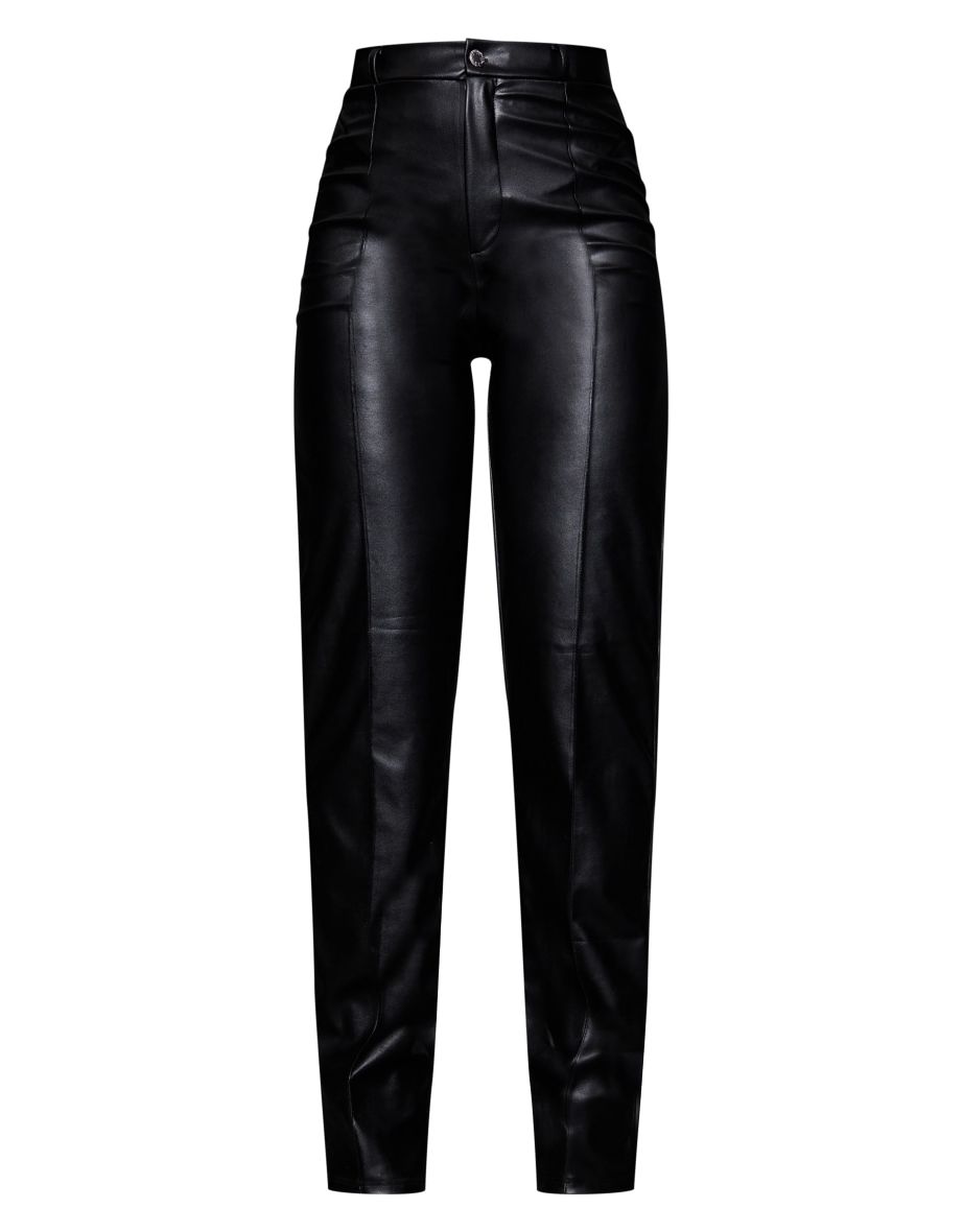 Black Faux Leather Seam Detail Tailored Skinny Trousers - 4