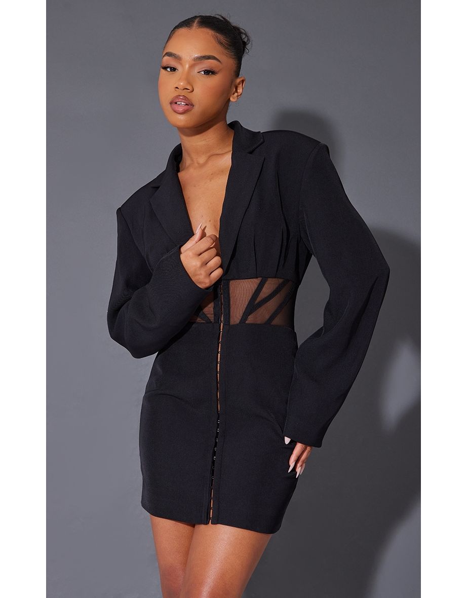 pretty little thing black blazer dress